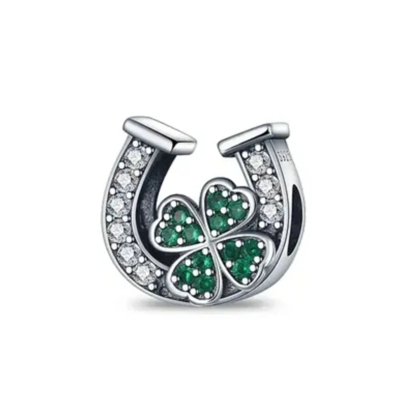 925 Sterling Silver Green Clover Pendant for European Bracelet Charms Women Jewelry B4352
