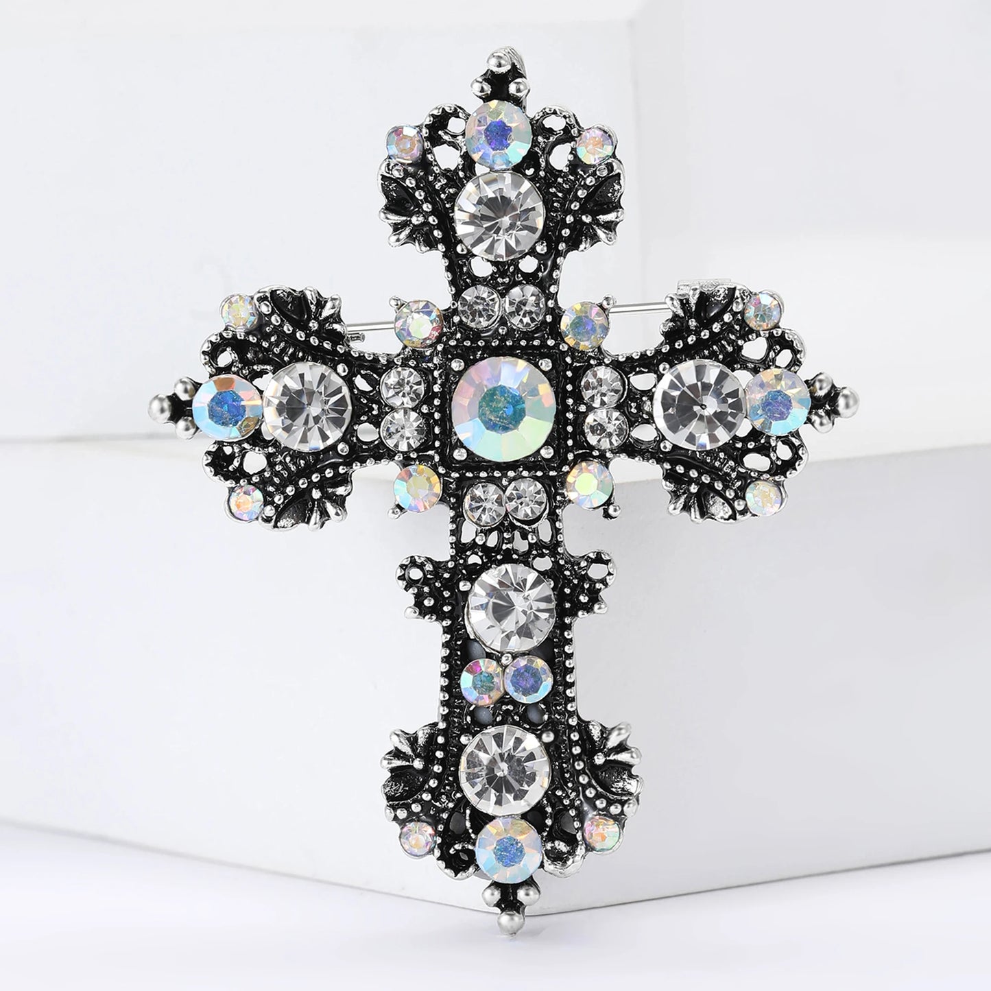 Rhinestone Cross Brooches for Women Stylish Floral Pins Perfect for Parties and Gifts