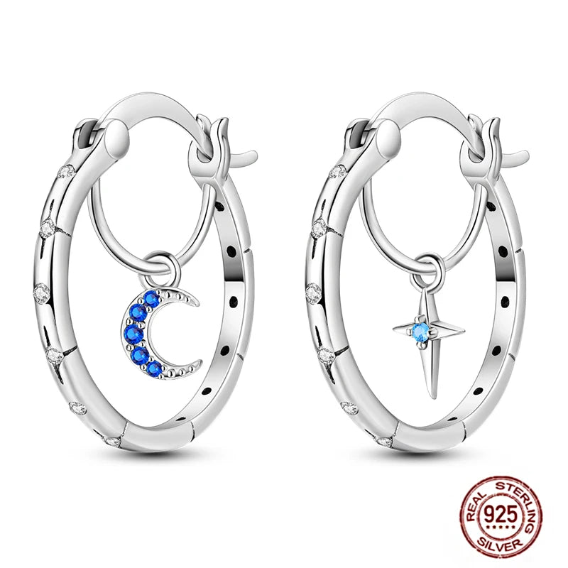 Blue Zircon 925 Sterling Silver Hoop Earrings Star Moon Butterfly Jewelry LTE253