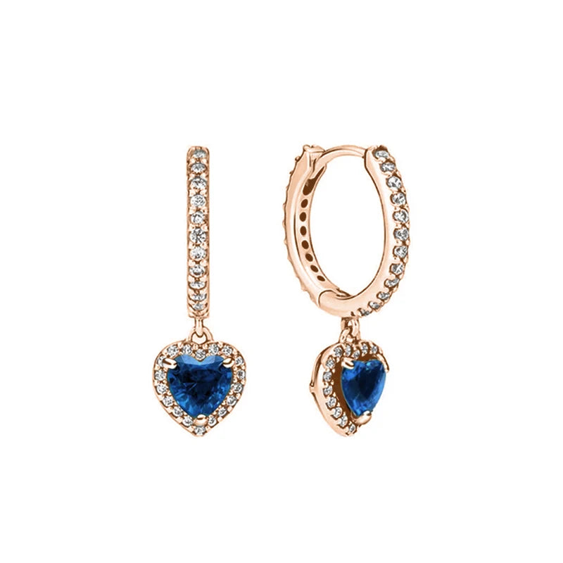 European 925 Silver Heart Shaped Earrings with Pink Red Green Zircon for Women Exquisite Holiday Jewelry Gifts