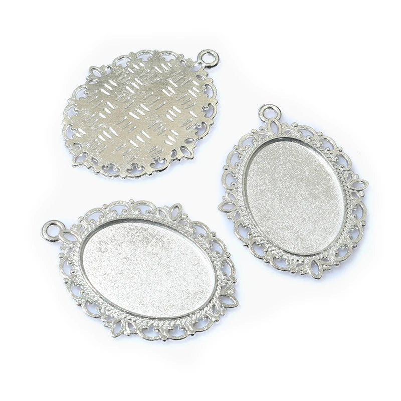 Antique Finish Cameo Cabochon Bracelet Setting Trays in Gold Silver Bronze and Rhodium 10 Pack