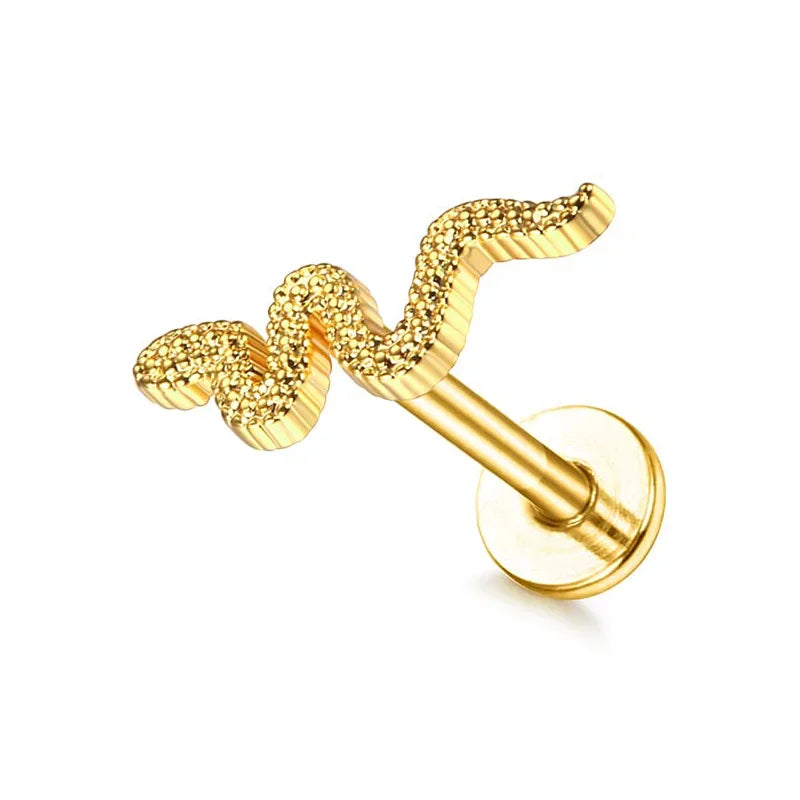 Drperfect 16G Gold Stainless Steel Cartilage Earrings for Women with Flat Back Butterfly Moon Flower Design