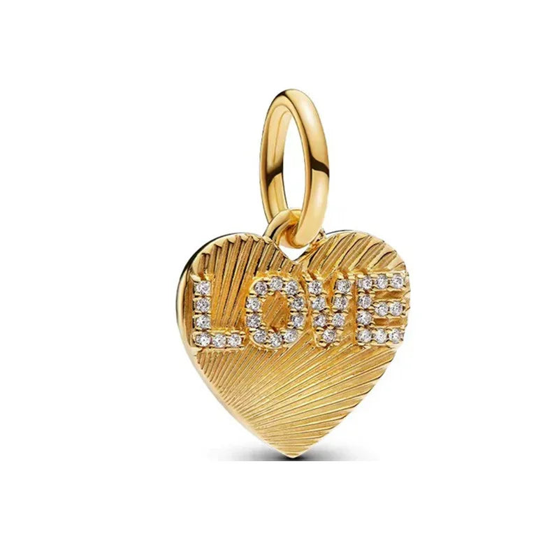 925 Sterling Silver Golden Heart Star Beads Charms for DIY Bracelet and Necklace Gift for Women Mother and Sister