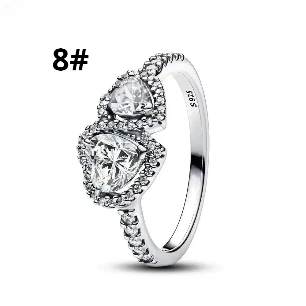 925 Sterling Silver Heart Jewelry Set With Colorful Zircon Sparkling Ring Earrings and Necklace for Women Gift
