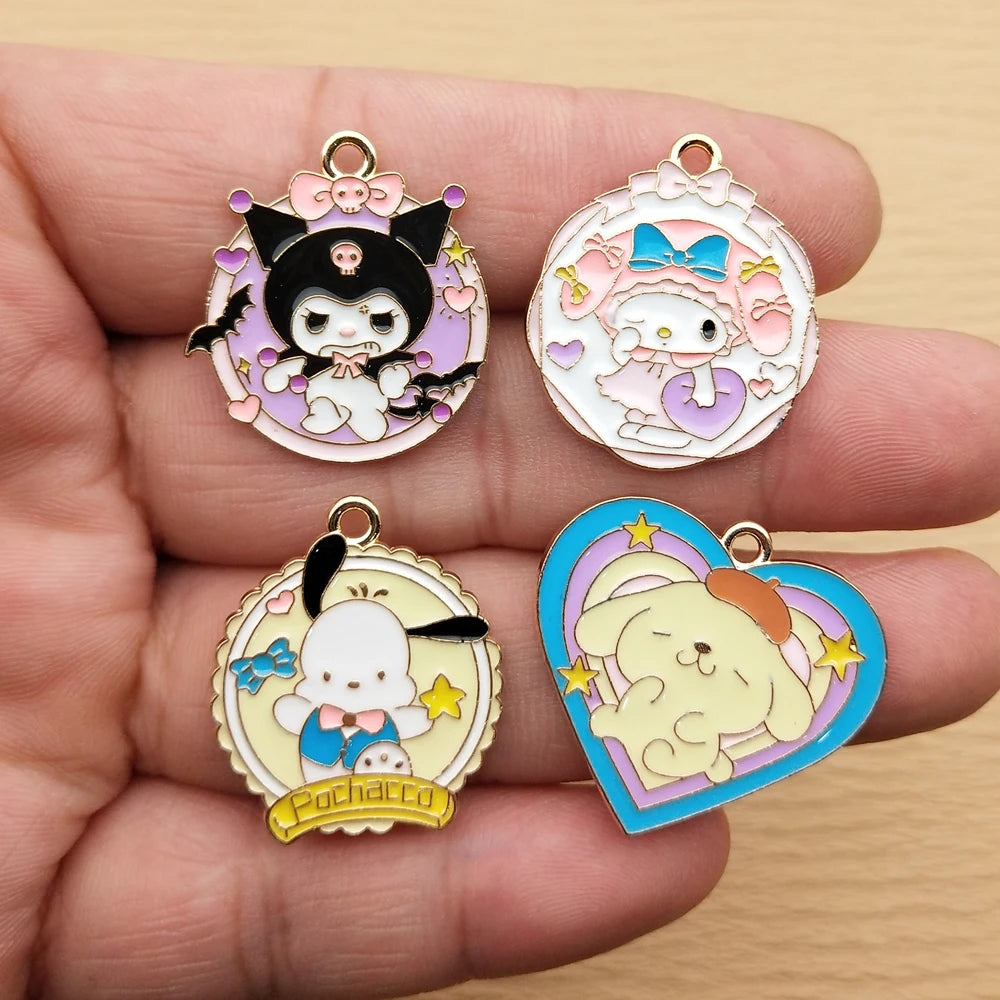 Gold Plated Enamel Anime Cartoon Charms Set for DIY Jewelry Making