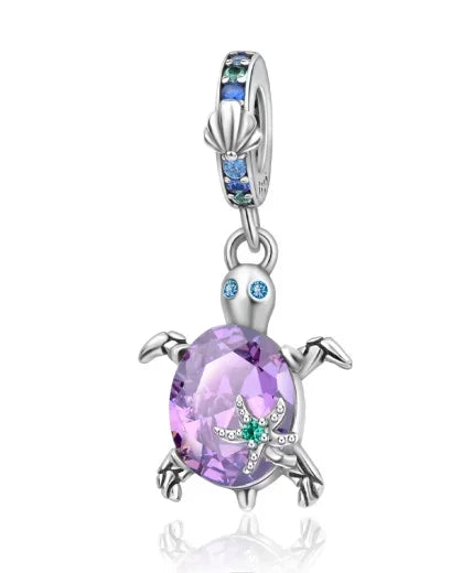 Summer Murano Glass Sea Turtle Dangle Charm Colorful Crystal Zircon Pendant 925 Sterling Silver Fine Jewelry for Original Bracelets