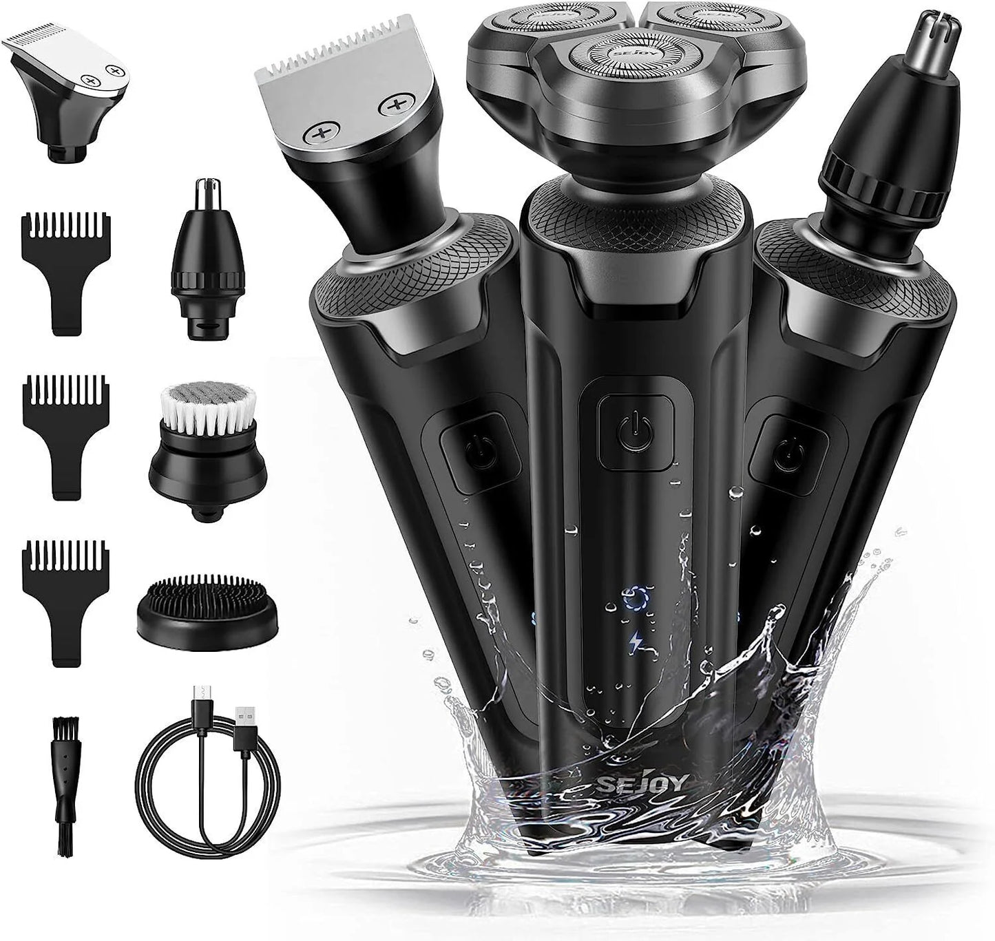 Sejoy 3 In 1 Multifunction Electric Shaver for Men Waterproof Beard and Nose Hair Trimmer with Fast Charging
