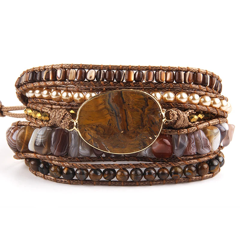 Mixed Natural Stones Bohemian Wrap Bracelets Set for Women