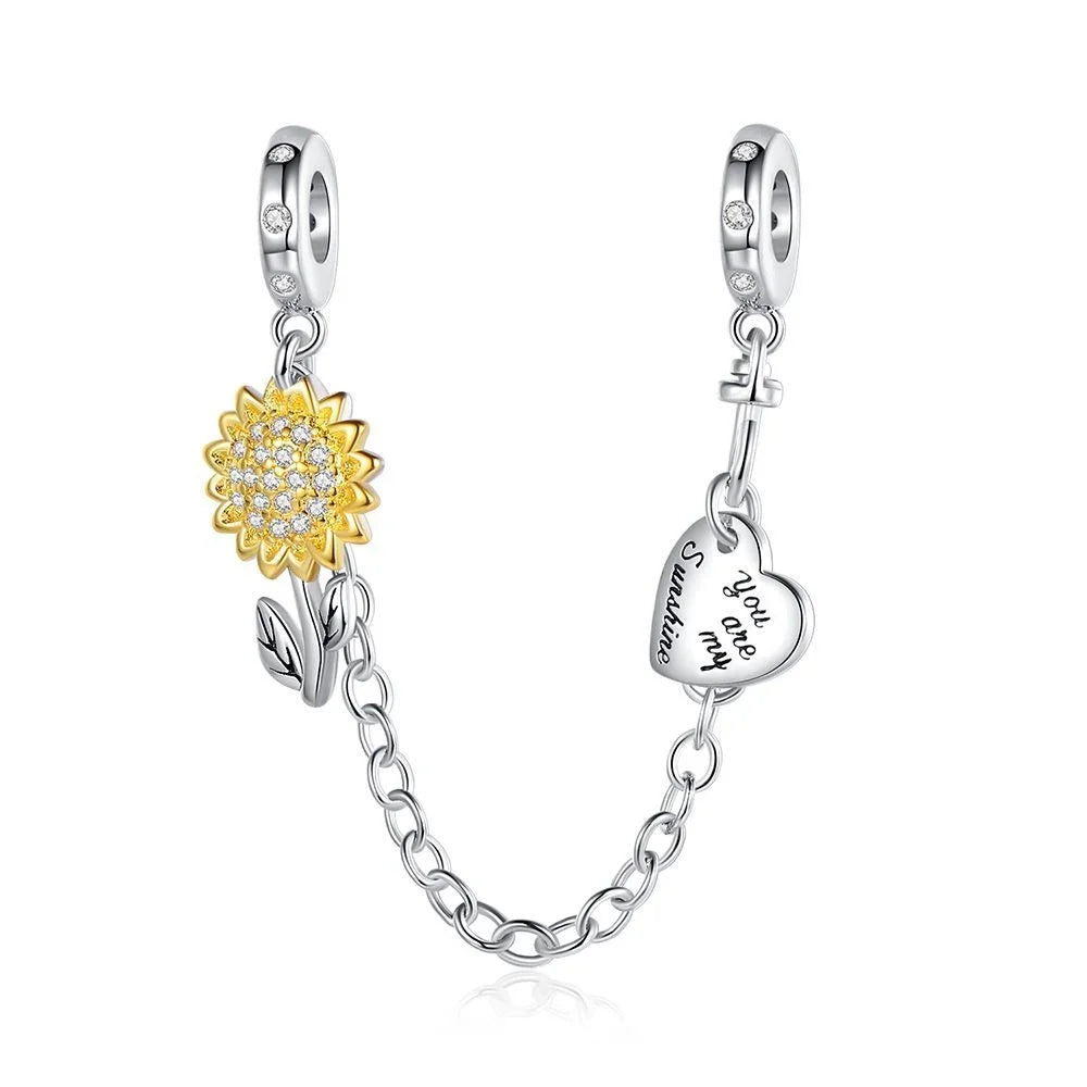 925 Sterling Silver Rose Sakura Flower Dangle Charm with Zircon for DIY Jewelry and Bracelets