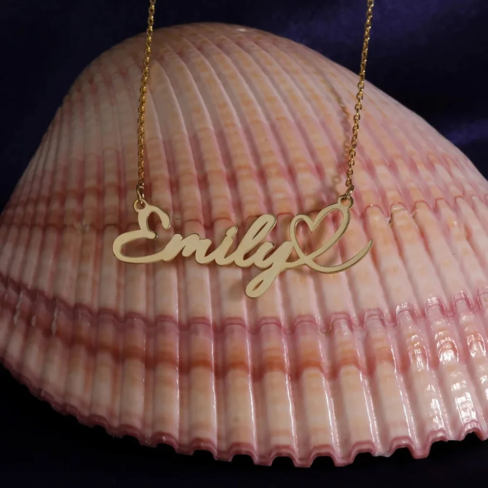 Personalized Gold Heart Name Necklace Stainless Steel Pendant Gift For Her