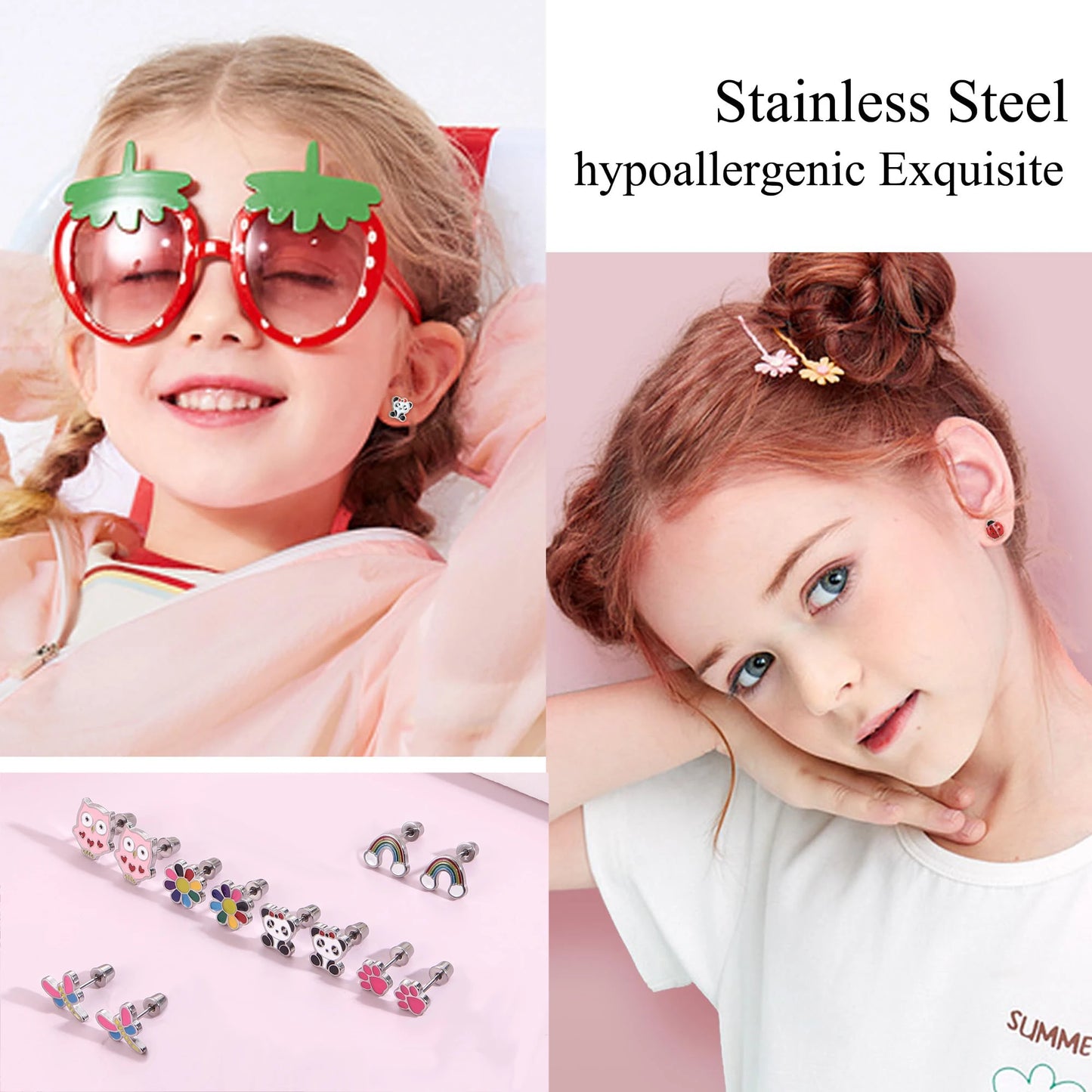 Charming Animal and Flower Stud Earrings Set for Girls with Secure Screw-Backs