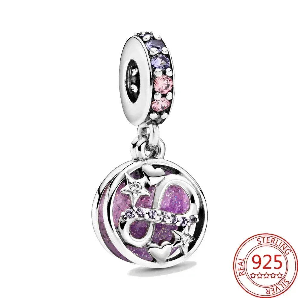 925 Sterling Silver Purple Star Animal Heart Flower Charms Beads for DIY Necklace and Bracelet Jewelry Gift