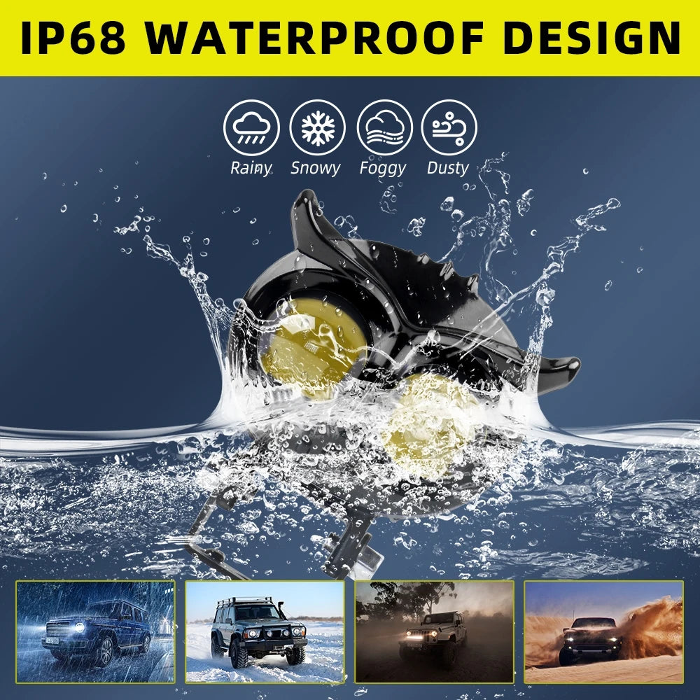 Owl LED Motorcycle Headlight 30W 3000K 6000K Adjustable Fog Lamp for Scooters ATVs Cars and Trucks