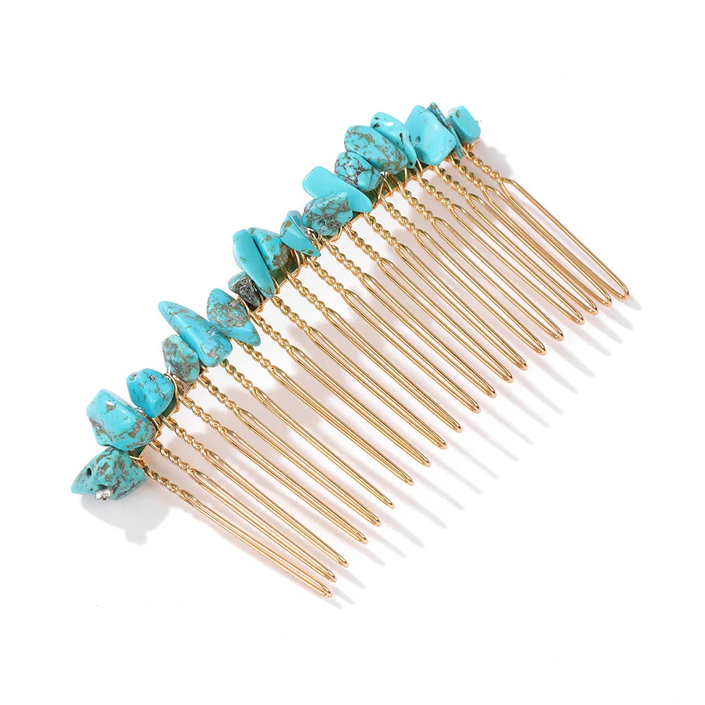Crystal Bliss Hair Combs - Healing Quartz Stone Hair Accessories for Weddings & Special Occasions Blue Howlite