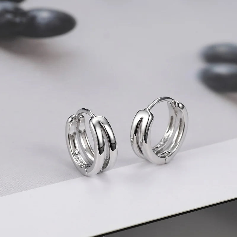 Hollow Double Ring Small Hoop Earrings for Men and Women - Trendy Black Silver Hip Hop Gothic Ear Jewelry