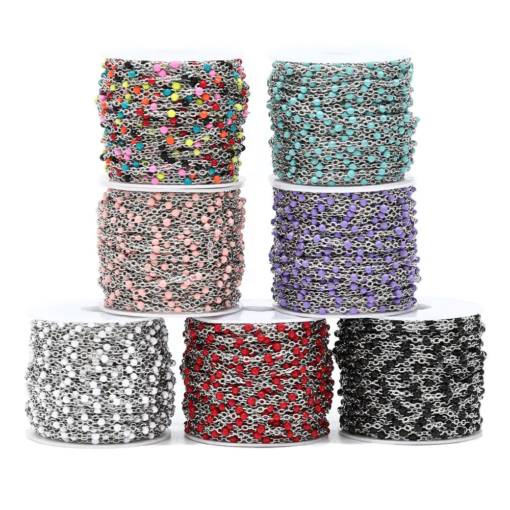 Colorful Enamel Stainless Steel Flat Cross Cable Chains for DIY Jewelry and Fancy Bracelets