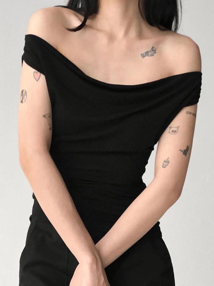 Women Summer Off Shoulder Crop Top Boat Neck Backless Slim
