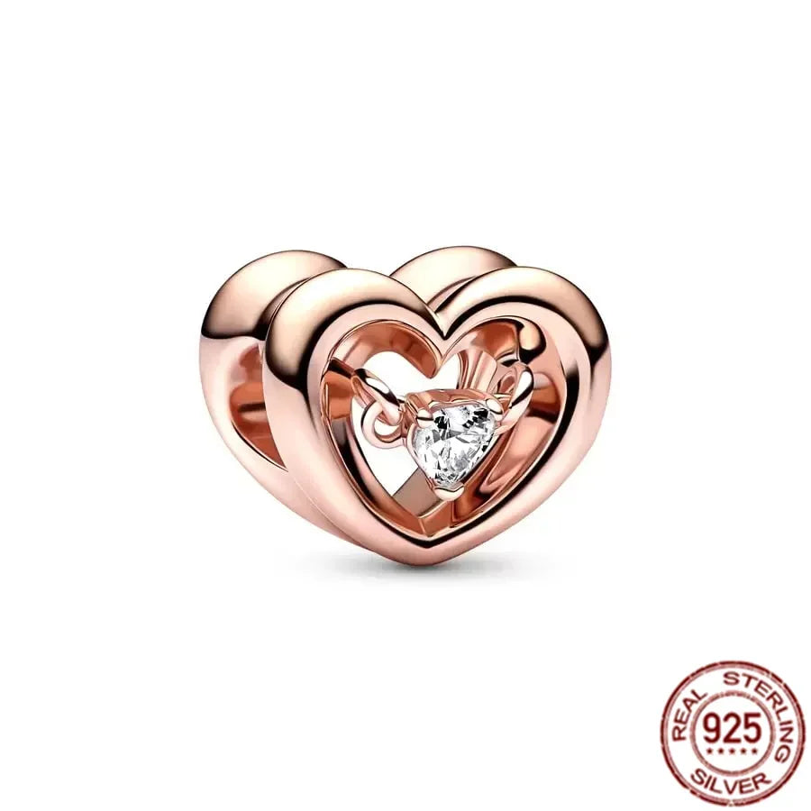 925 Sterling Silver Golden Heart Star Beads Charms for DIY Bracelet and Necklace Gift for Women Mother and Sister