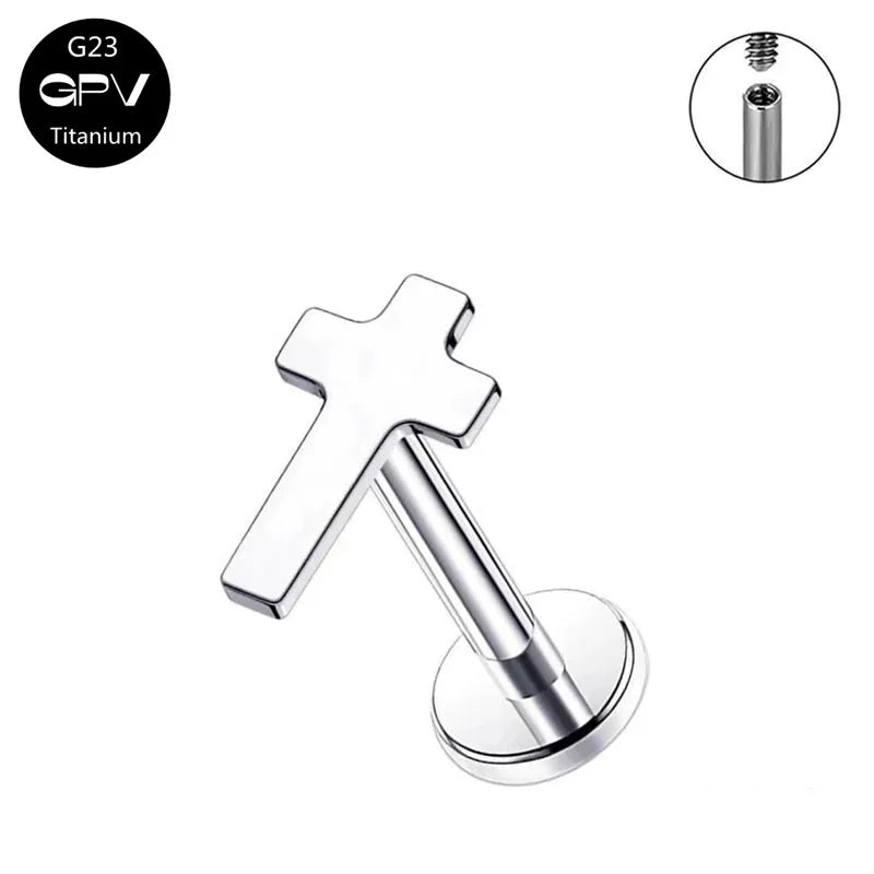 G23 Titanium Stud Earrings with Star Moon Cross Design for Cartilage Piercing Jewelry