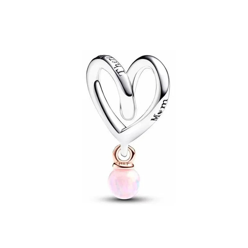 925 Sterling Silver Golden Heart Star Beads Charms for DIY Bracelet and Necklace Gift for Women Mother and Sister