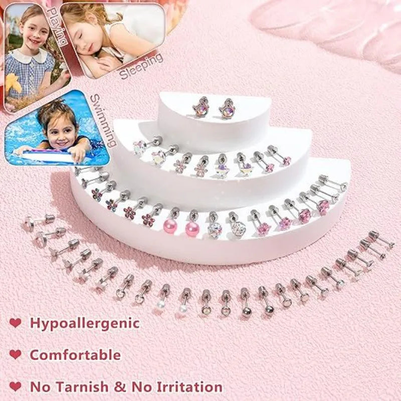 Hypoallergenic Stainless Steel Screw Back Earrings Set for Girls and Women - 12 Pairs for Sensitive Ears