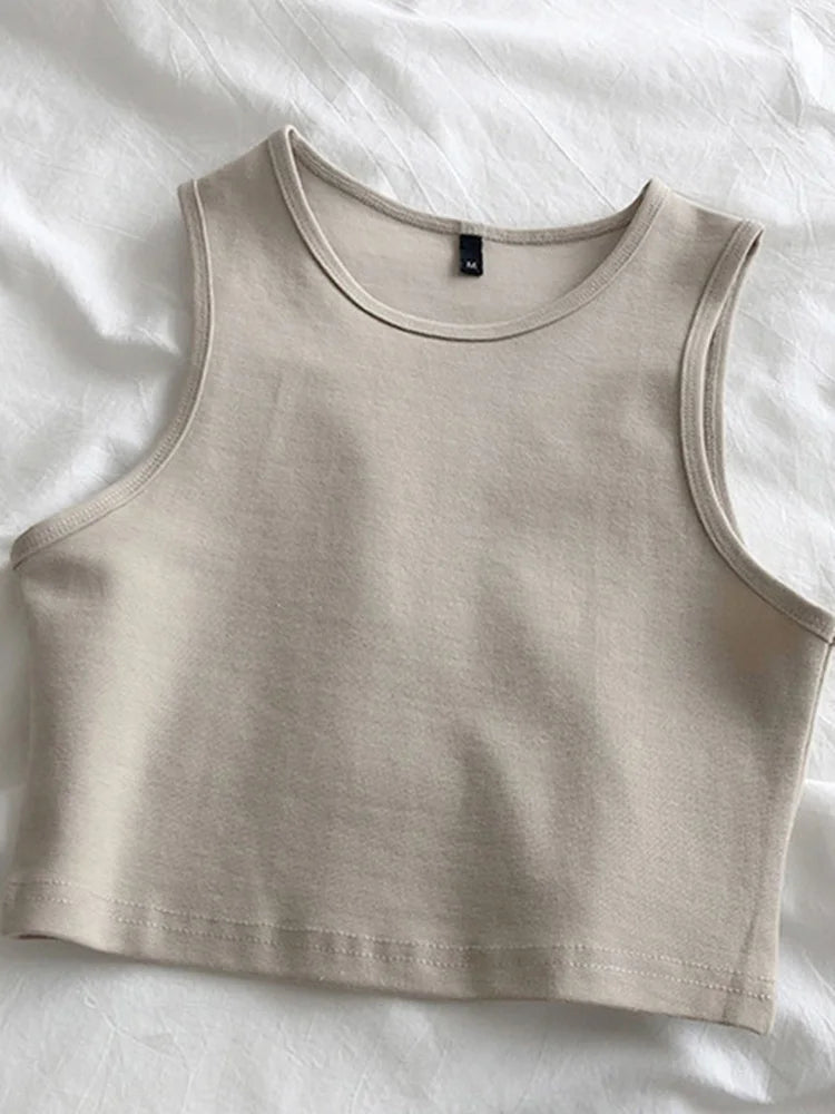 Summer Ladies Retro High Waist Slimming Stretch Cropped Sleeveless Knit Top