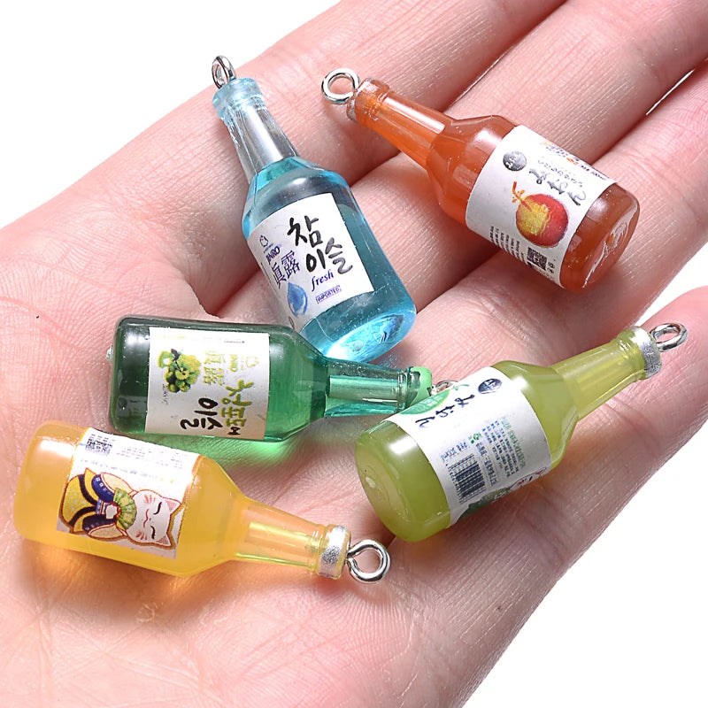 Colorful Glass Sake Bottle Charms for DIY Jewelry and Keychains - 10 Pack