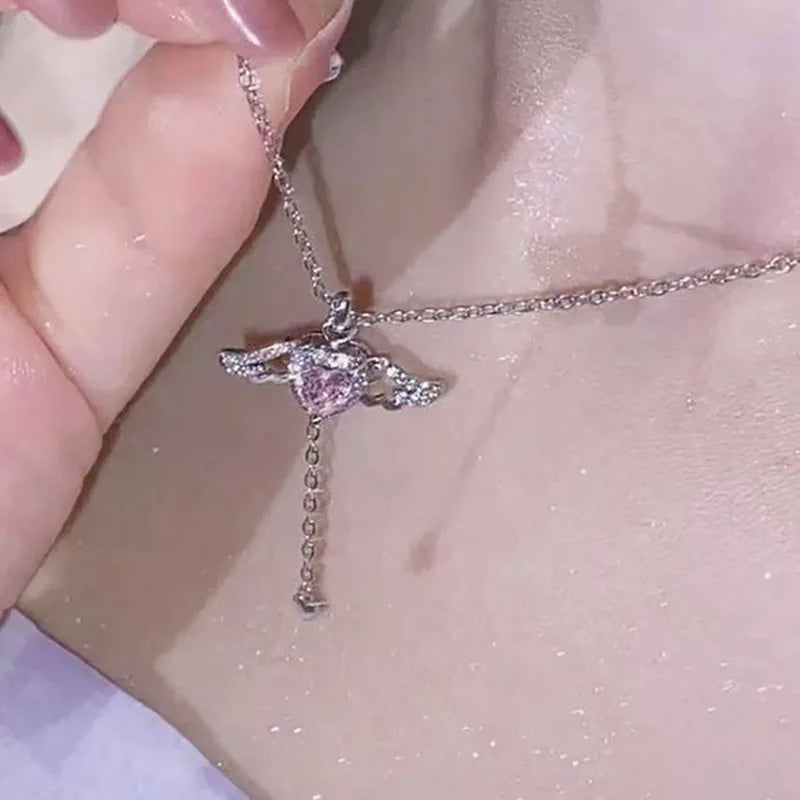 Y2K Purple Crystal Heart Pendant Necklace for Trendy Women AY5721701AY