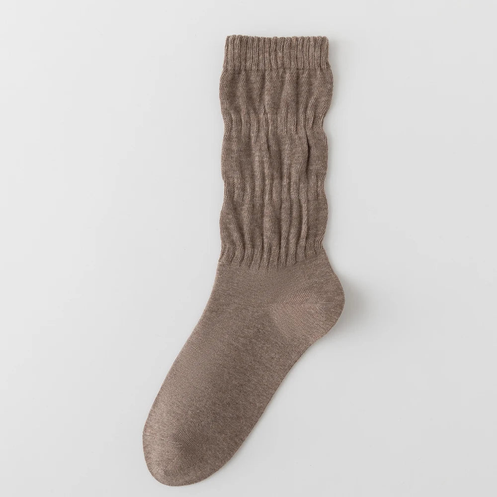 Womens Breathable Mid Calf Cotton Socks Elastic Wave Cuff