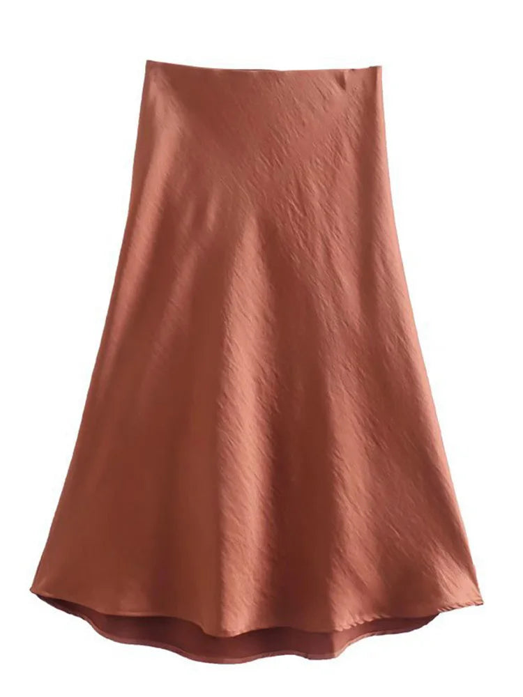 Satin A Line Skirt With Elastic Waist For Women Summer