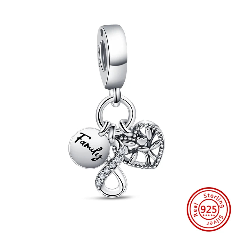 925 Silver Lucky Crown Butterfly Heart Family Tree Beads