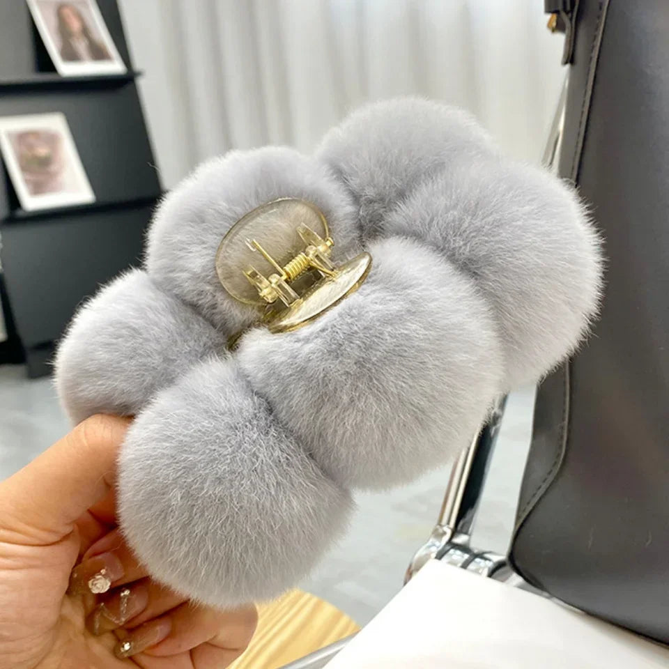 Korean Fashion Furry Hair Claw Clips For Women Set