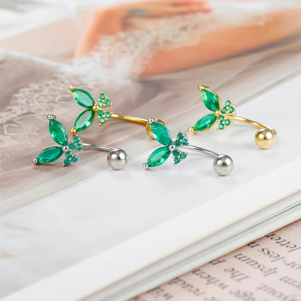Stainless Steel Green Crystal Butterfly Earring Minimalist U-Shape Helix Studs for Tragus and Cartilage Piercing
