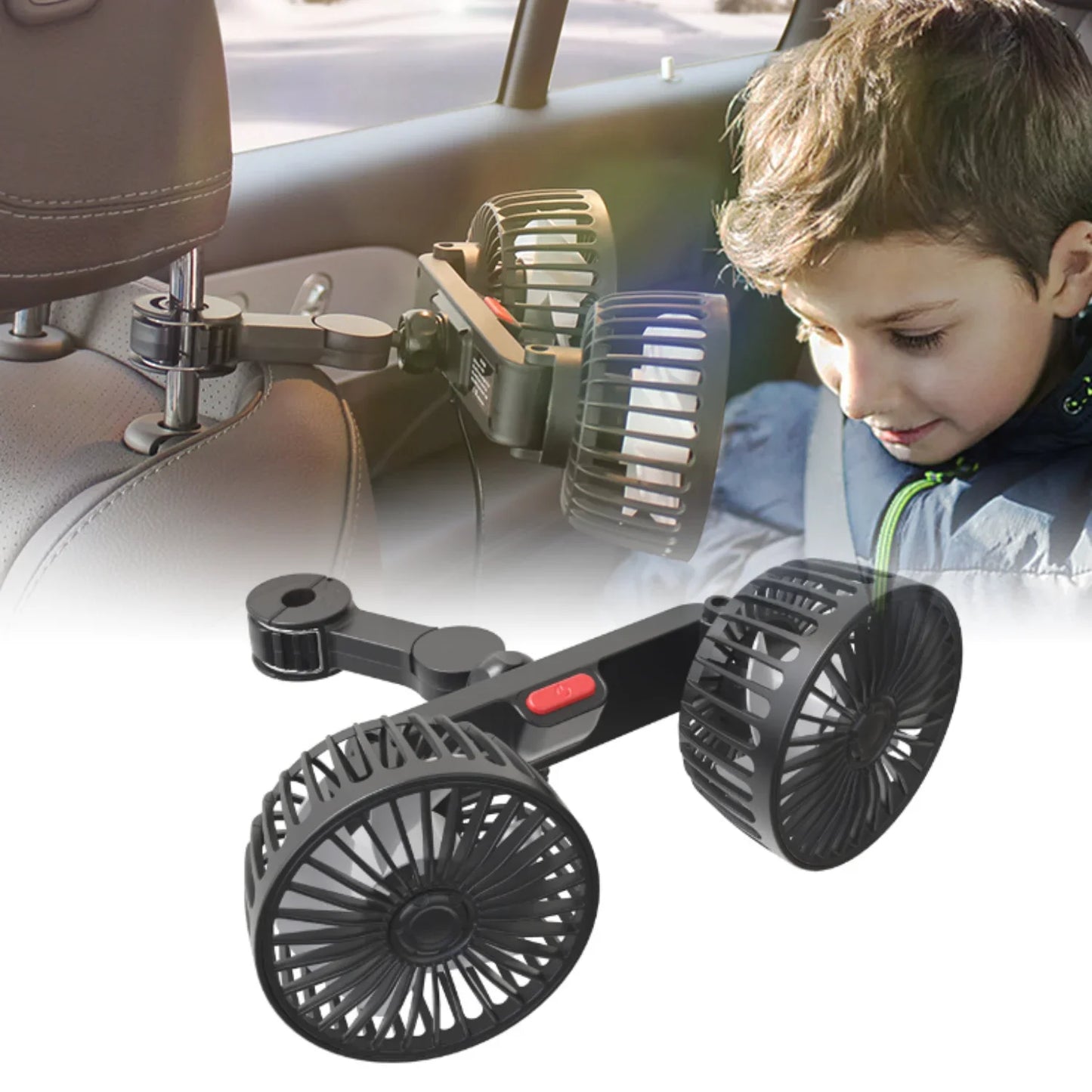 Car Seat Back Cooling Fan USB Charge Dual Head Fan 360 Rotation