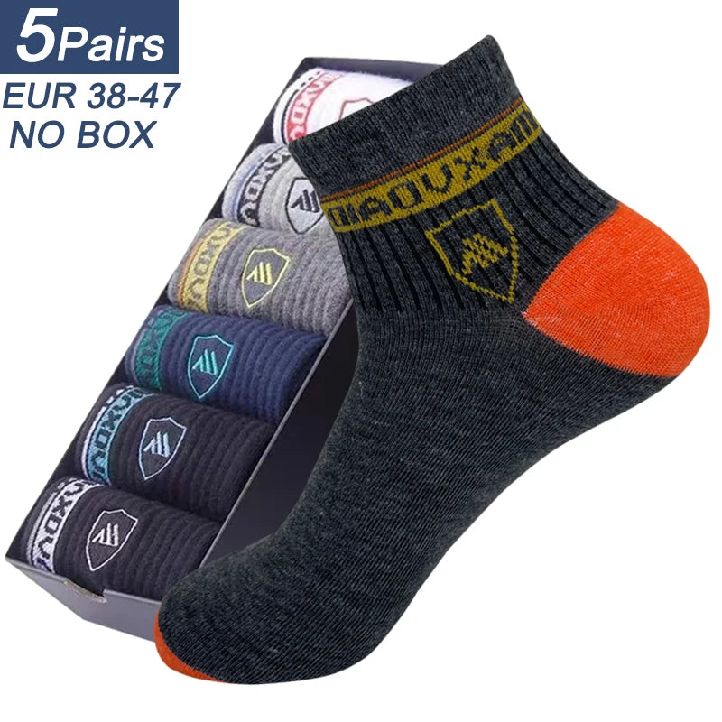 5 Pairs Men’s Summer Sports Socks Breathable Sweat Absorbent Thin Basketball Crew Socks EU 38-47