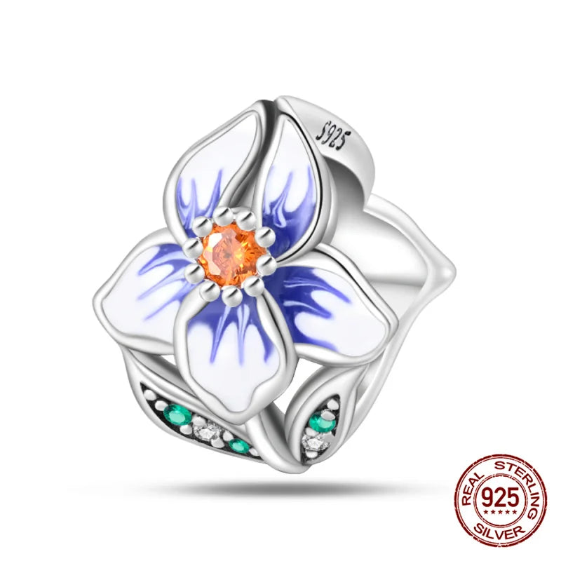 Elegant Sterling Silver Purple Flower Beads for DIY Jewelry and Charm Bracelets