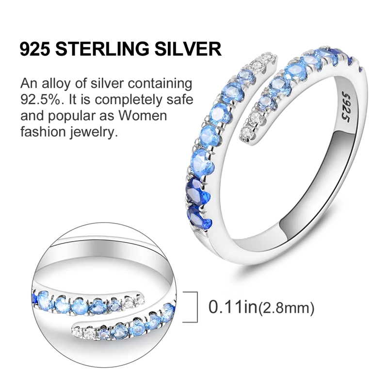 Blue Zircon Evil Eye Ring for Women in 925 Sterling Silver Sparkling Moon and Star Design Wedding Jewelry Gift LKTR075