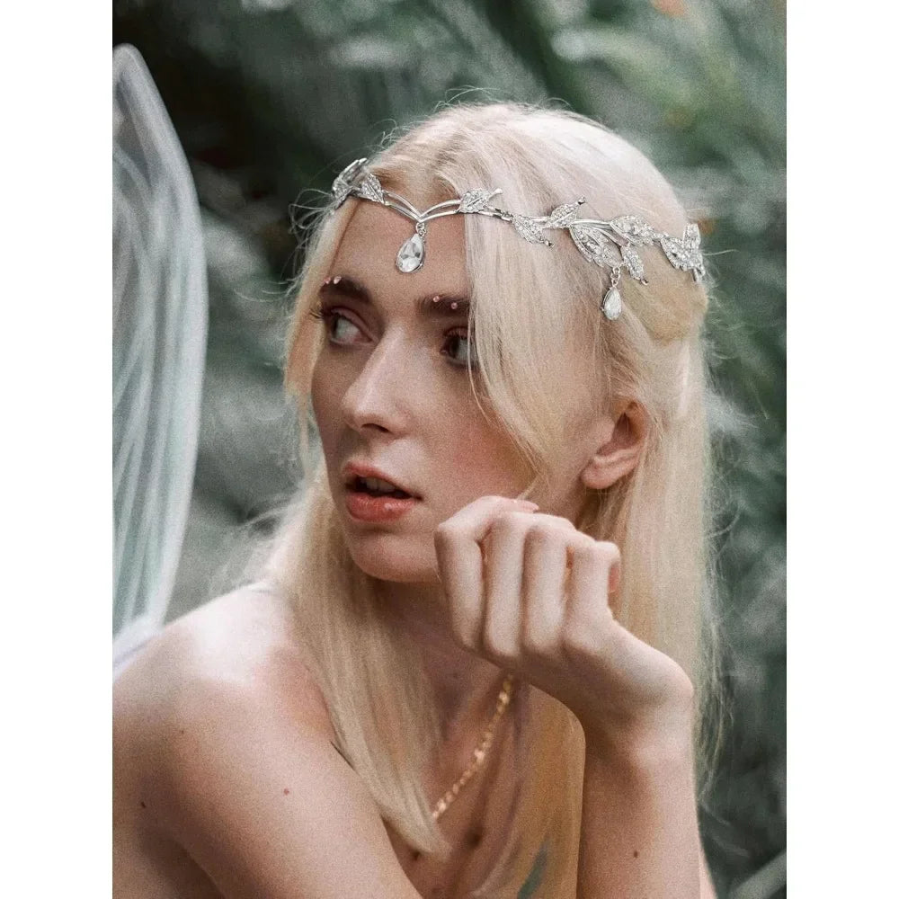 Elegant Rhinestone Leaf Wedding Tiara Headband for Brides