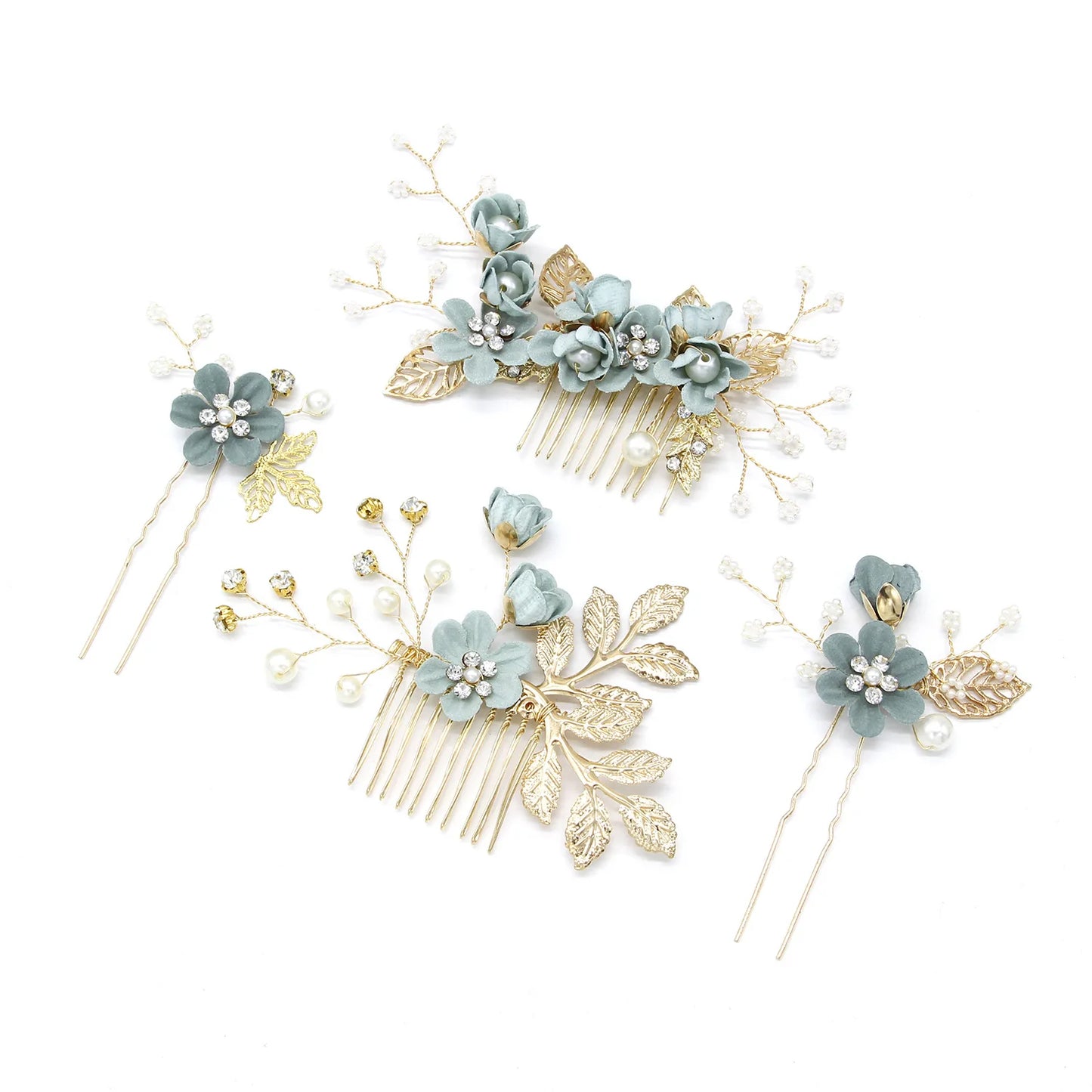 Elegant Bridal Pearl Hair Accessories Set – Floral Tiara, Barrette, and Combs for Wedding Elegance
