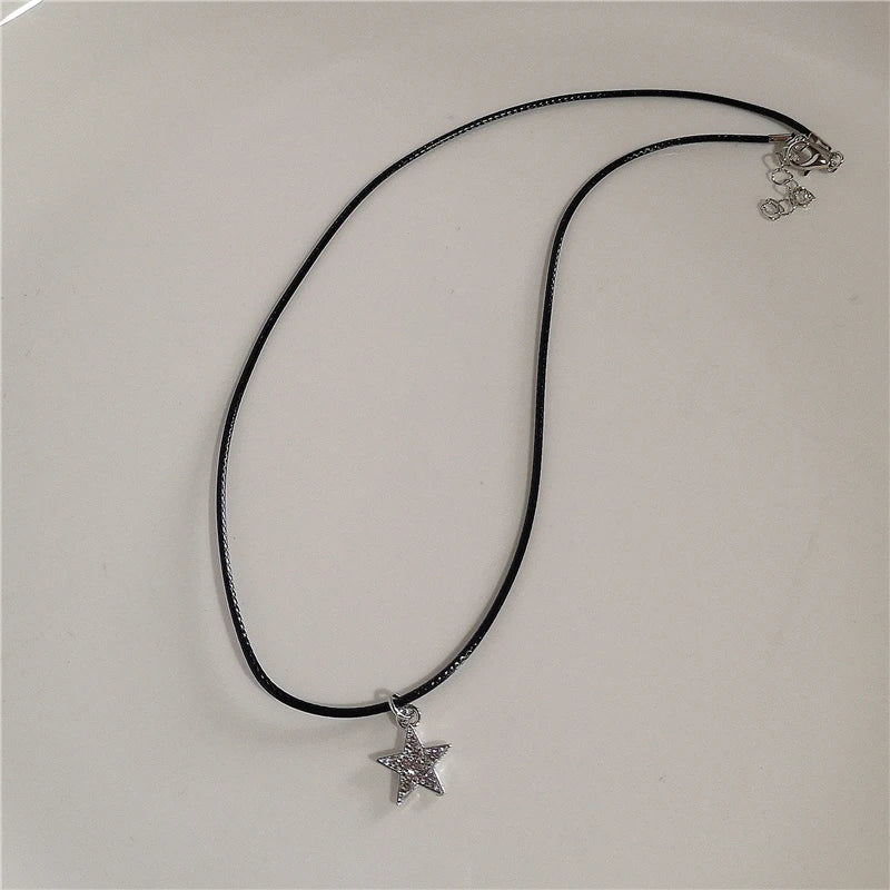 Kpop Goth Y2K Star Pendant Silver Chain Necklace for Unisex Grunge Emo Fashion