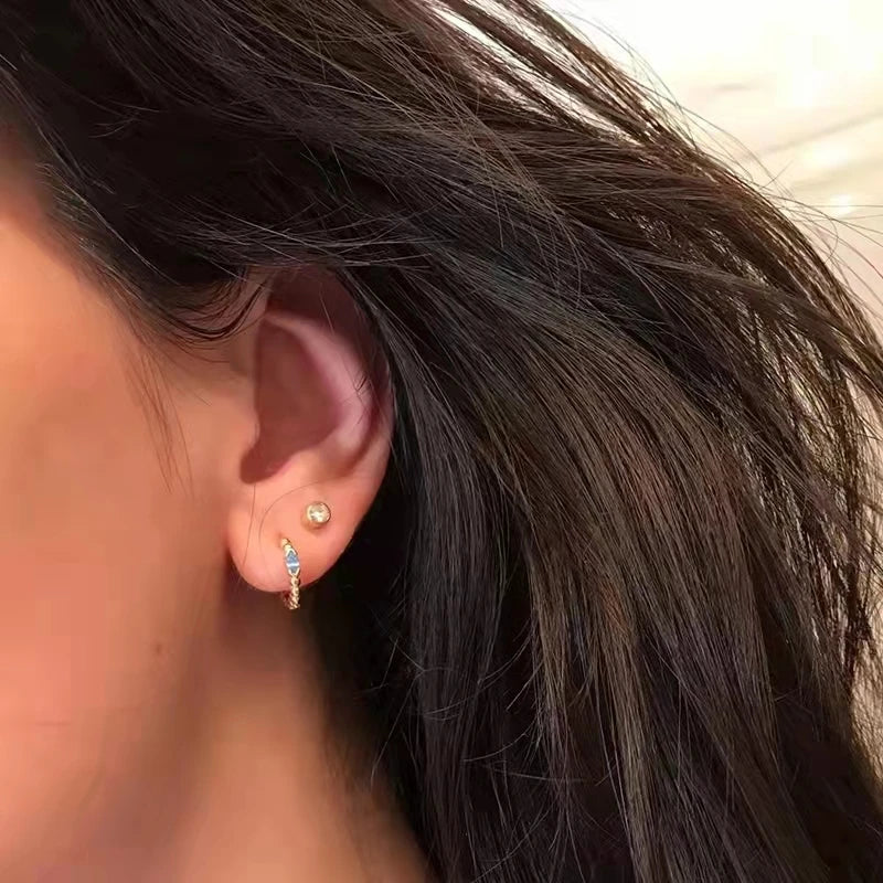 Elegant Water Lake Blue Zircon Hoop Earrings for Women Minimalist Circle Dangle Jewelry Accessories