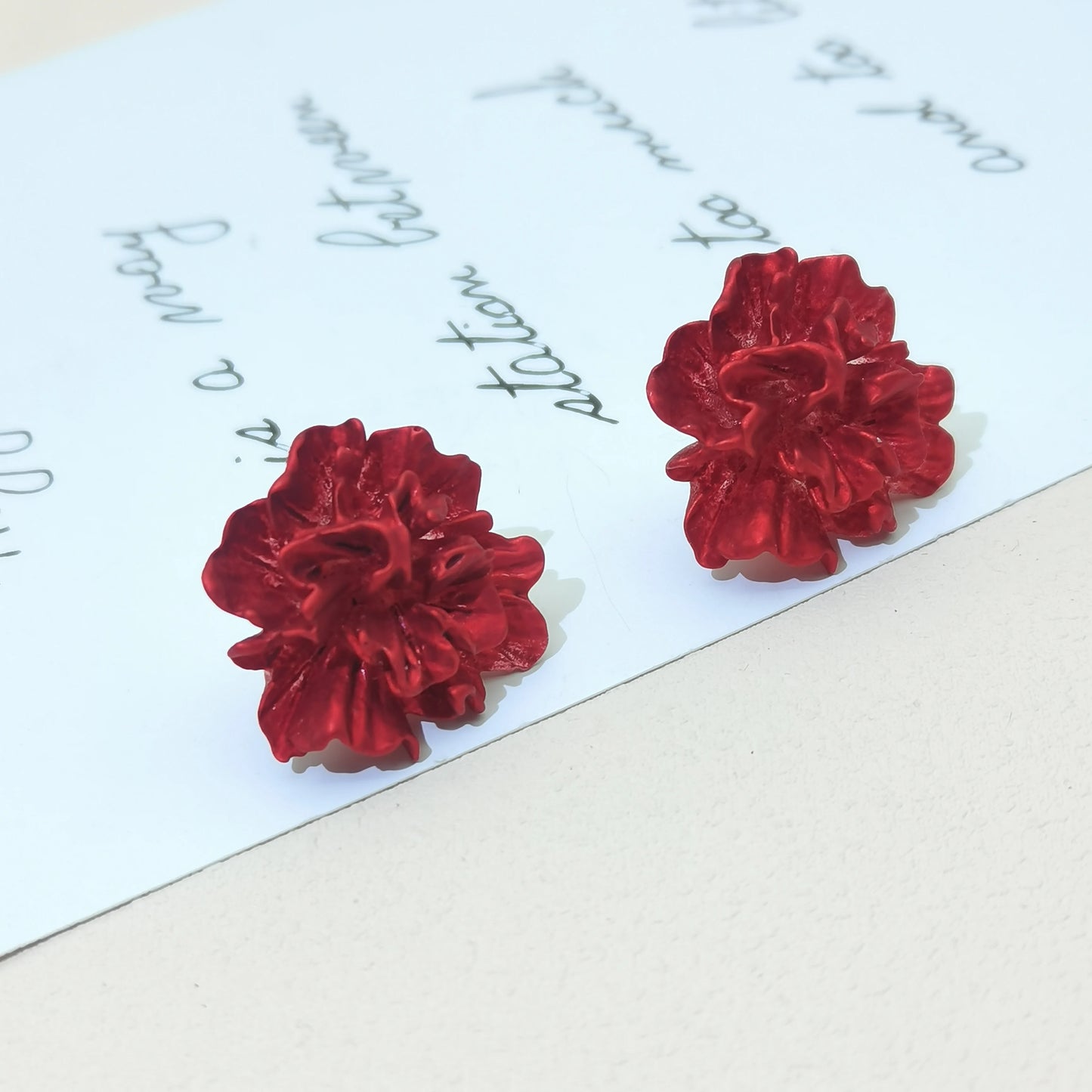 Elegant Red Flower Women's Stud Earrings - Unique Korean Floral Design Bohemian Accessories