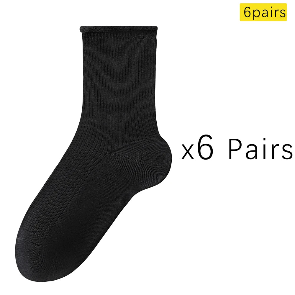 6 Pairs Modal Mid Calf Women Socks Mesh Ventilated Stretch