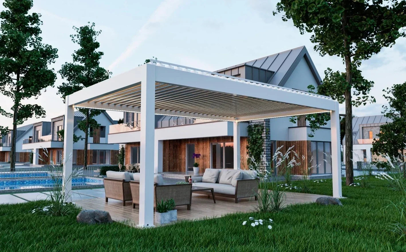Sustainable Customized Waterproof Electric Aluminum Pergola Eco Friendly Outdoor Gazebo With Smart Louvred Roof