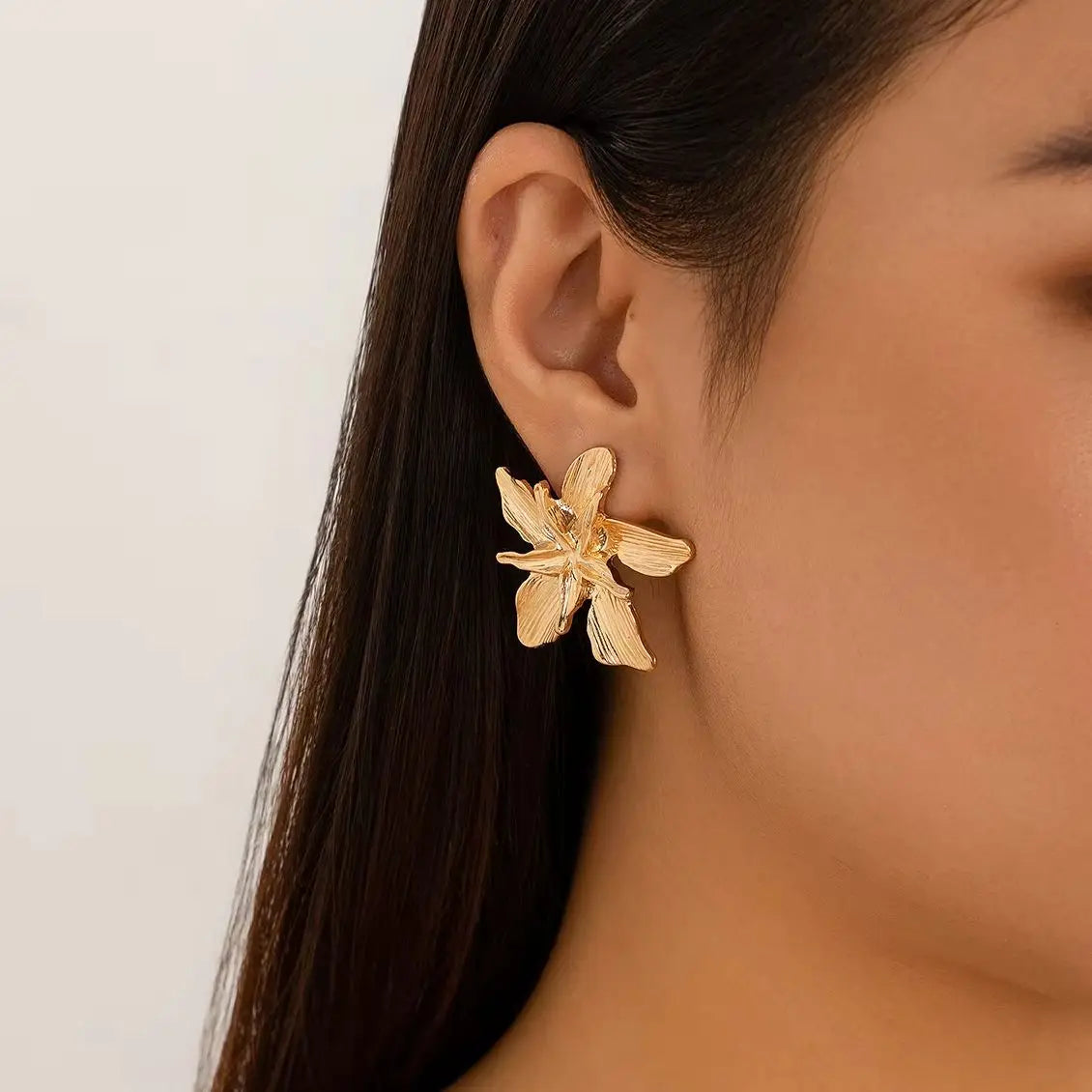 IngeSight.Z Vintage Gold Double Layer Flower Stud Earrings for Women