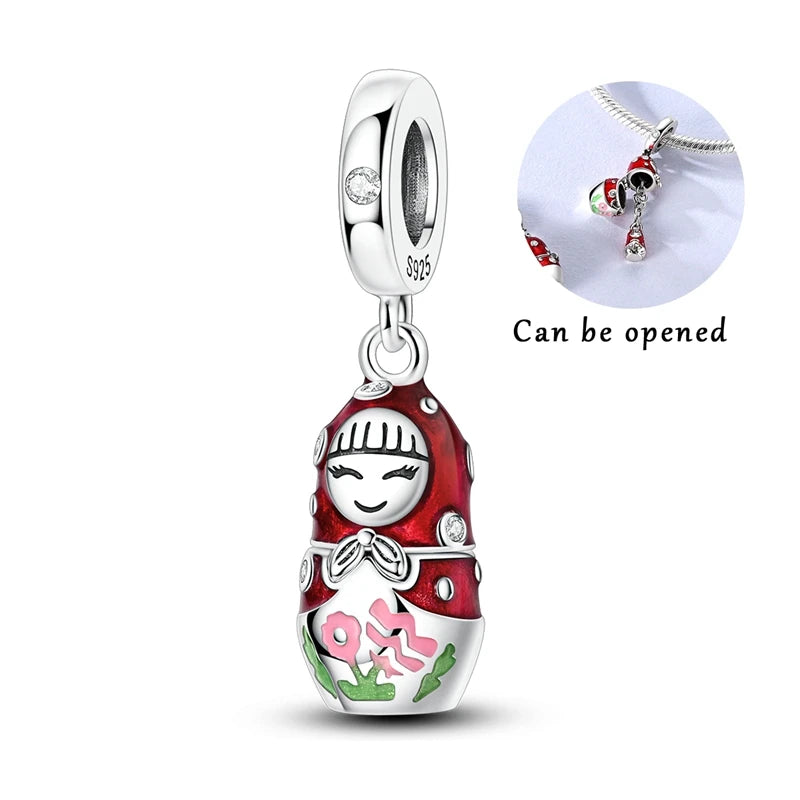 925 Sterling Silver Love Starry Sky Cat Paw Charms Beads