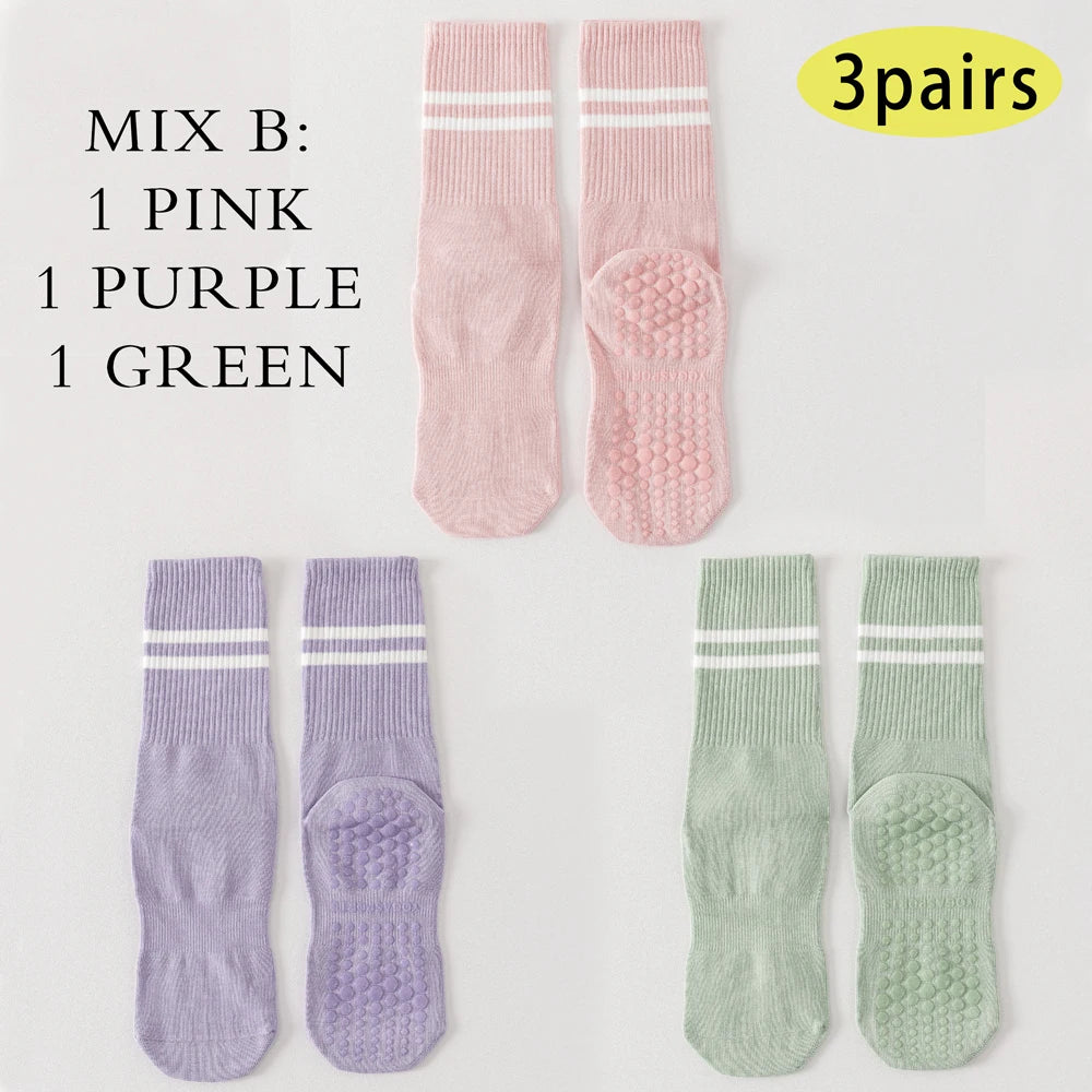 3 Pairs Women's Non Slip Yoga Socks Breathable Cotton