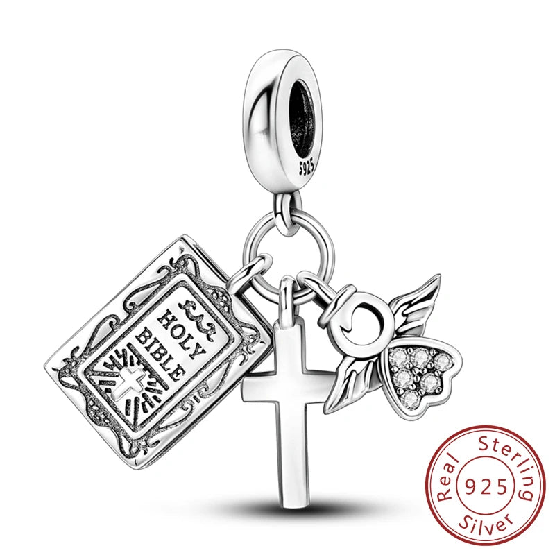 925 Sterling Silver Charms Pendant Set for Bracelets Angel Devil's Eye Fatima's Hand Cross Women's Jewelry Gift KTC509