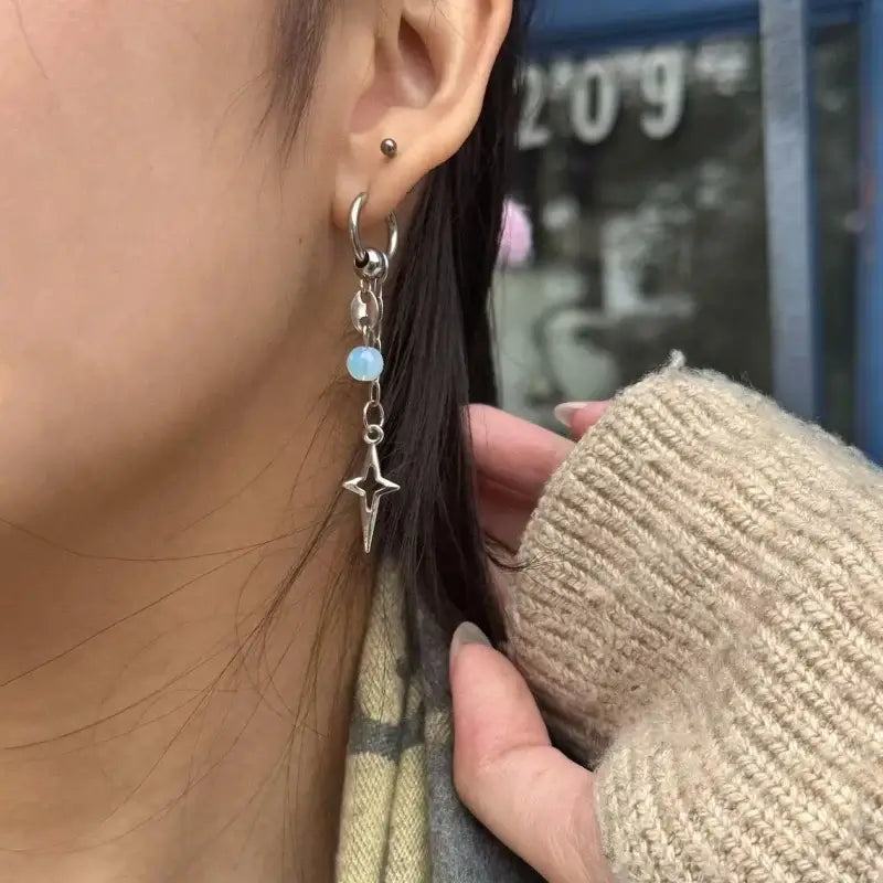 Gothic Fashion Rock Punk Cross Star Drop Long Earrings Y2K WA4523-1
