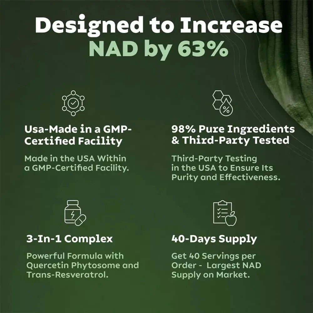 NAD Plus Anti-Aging Supplements for Enhanced Energy Focus and Cellular Health with Nicotinamide Riboside and Resveratrol